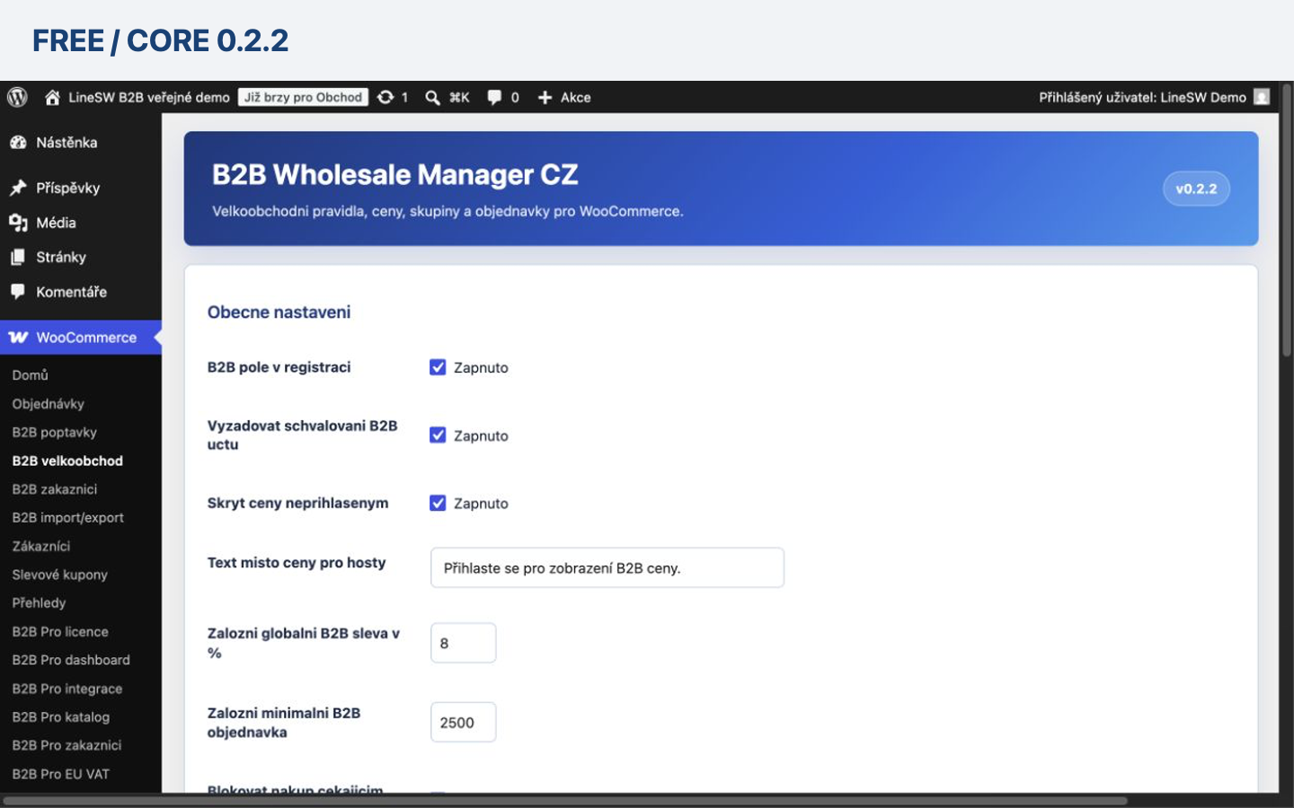 B2B Wholesale Manager CZ — Free nastavení a skupiny
