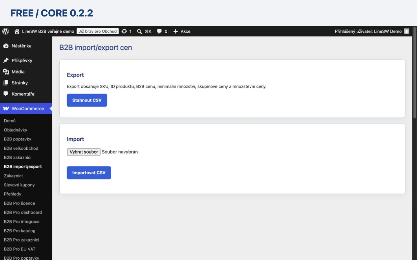 B2B Wholesale Manager CZ — Free CSV import a export cen