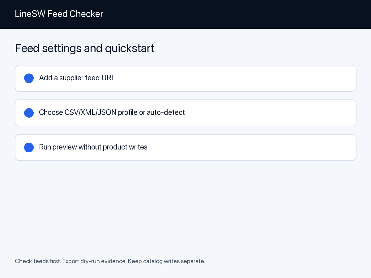 LineSW Feed Checker — Nastavení a první read-only kontrola