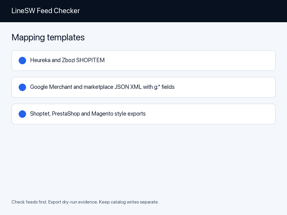 LineSW Feed Checker — Mapovací šablony