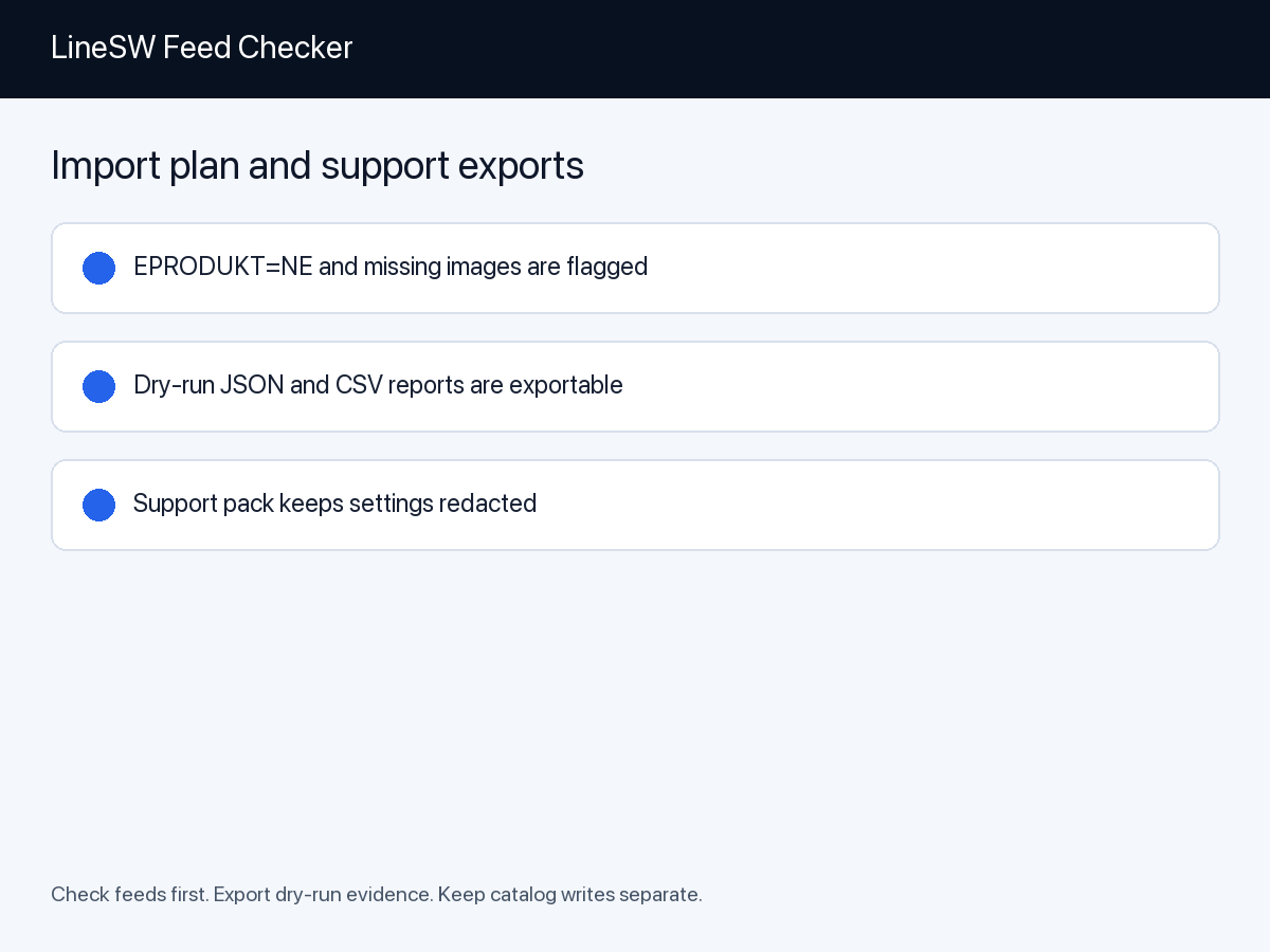 LineSW Feed Checker — Exporty a support balíček