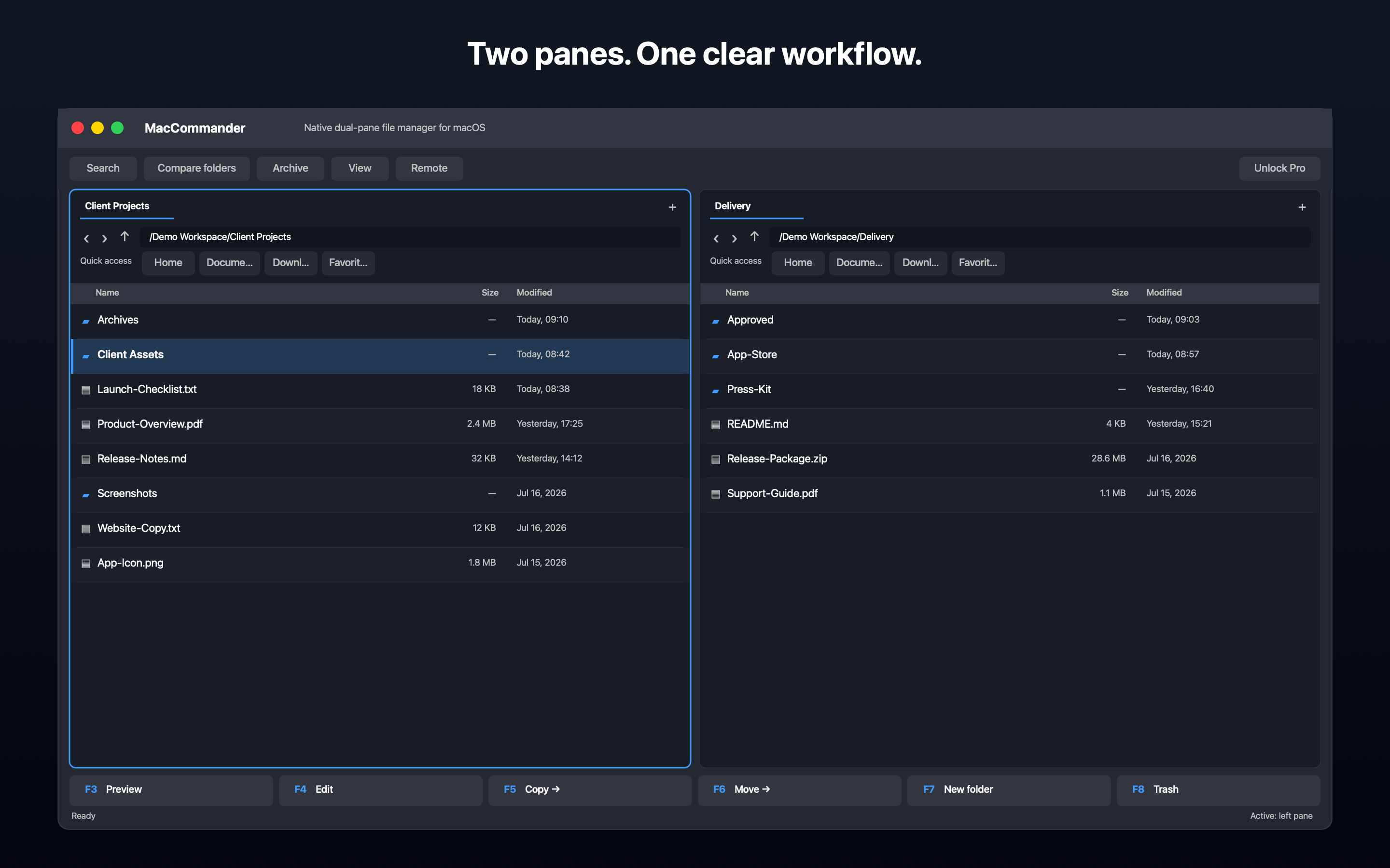 MacCommander — Dva panely pro práci se zdrojem a cílem